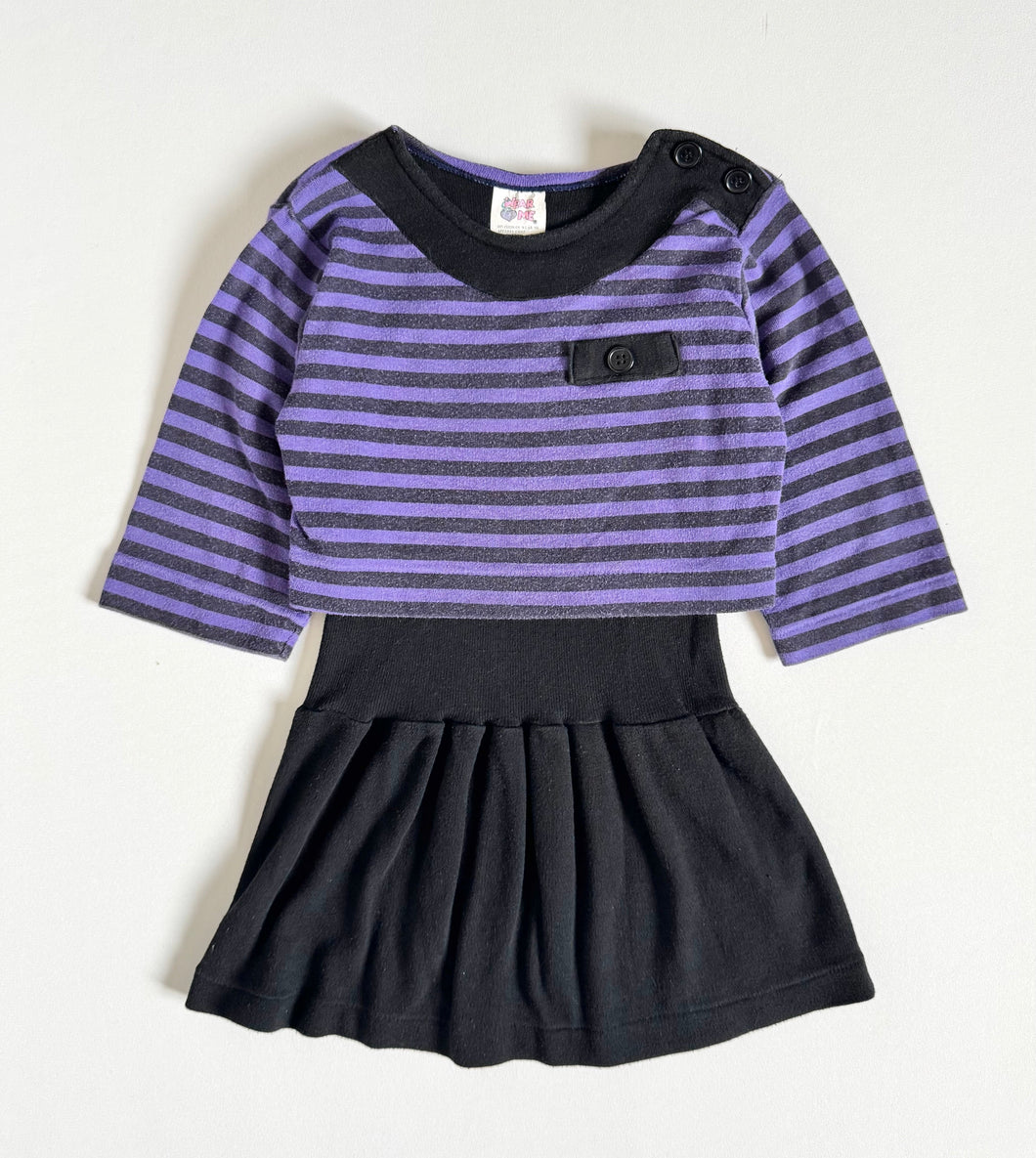 Vintage Purple×Black Striped T-shirt Dress Kids 6 (110-120cm)