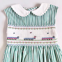 画像をギャラリービューアに読み込む, Used Two Silly Kids Striped/Caterpillar Smocked Dress 5 (100-110cm)
