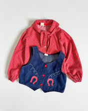 画像をギャラリービューアに読み込む, Vintage Blouse and Horseshoe Denim Vest Set Kids 6X (115-120cm)
