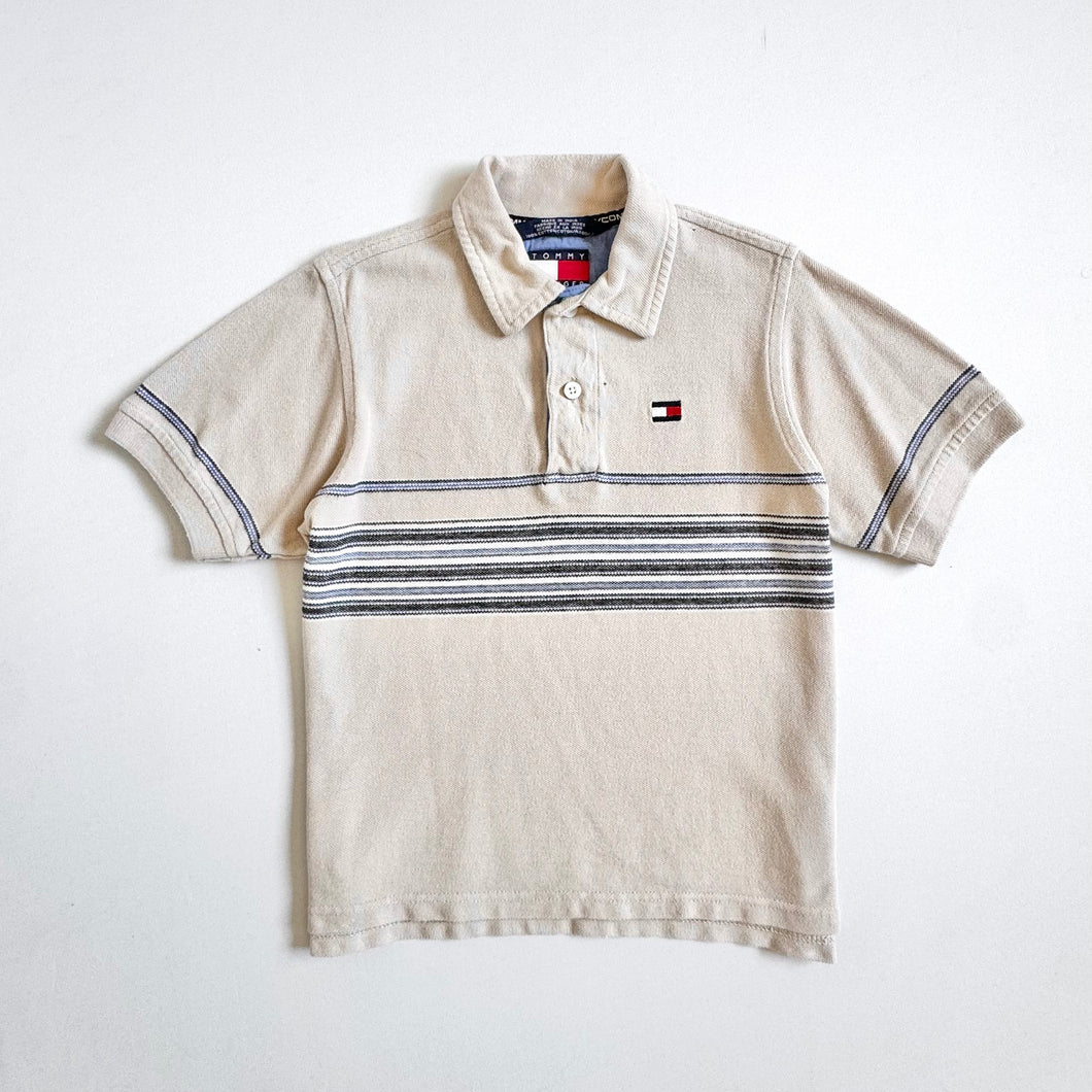 Vintage Y2K Tommy Hilfiger Beige Striped Polo Shirts 5T (110cm)
