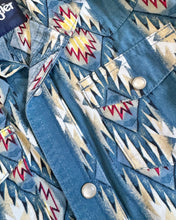 Load image into Gallery viewer, USED Wrangler Checotah Blue Aztec Western Shirt Kids S/6-7 (120cm)
