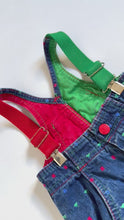 Load and play video in Gallery viewer, Vintage OshKosh B’gosh Green/Red Denim Suspender Overall 3-6M (60-65cm)
