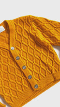 Load and play video in Gallery viewer, Vintage Mustard Cable Knit Cardigan 2T (90cm)
