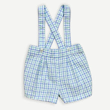 Load image into Gallery viewer, Vintage Patel Blue/Green Seersucker Suspender Short Pants 3-6M
