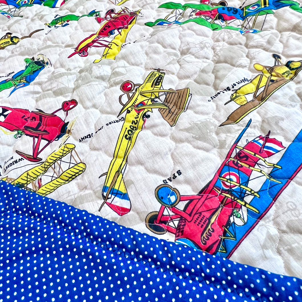 Vintage Aircraft /Dots Crib Quilt Blanket