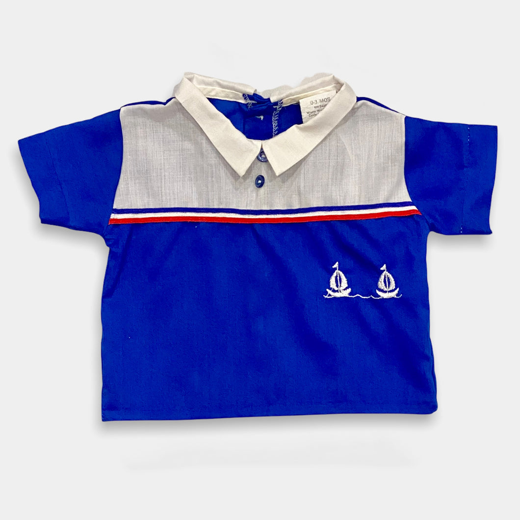 Vintage Yacht Embroidered Blue Shirts 0-3M