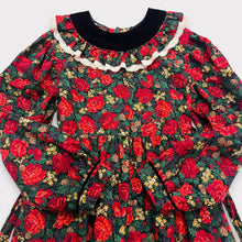 Load image into Gallery viewer, Vintage Holiday Red Floral Dress Approx 8 (130-140cm)
