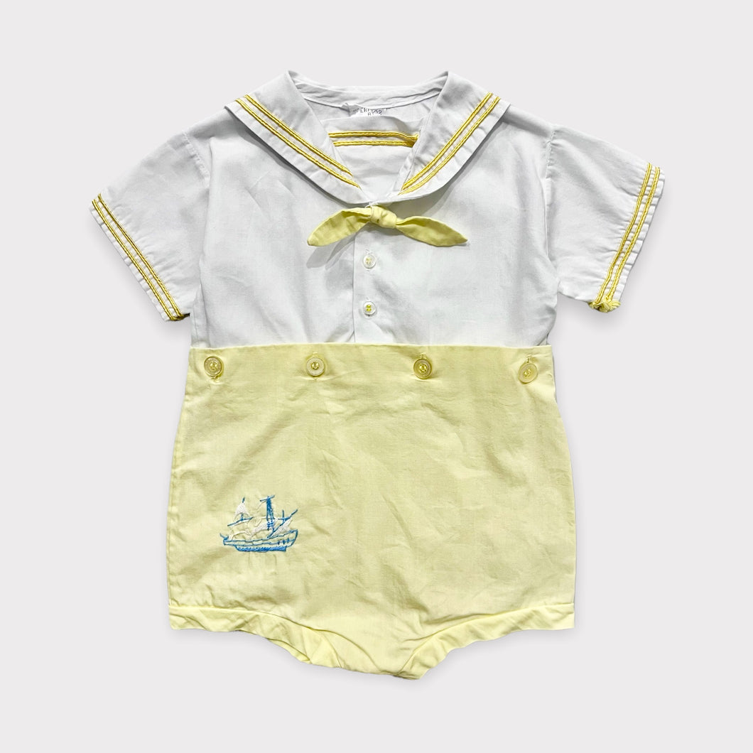 Vintage Perfect Togs Sailor Rompers Pastel Yellow/White 12M (75cm)