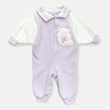 Load image into Gallery viewer, Vintage Gerber Kitten Appliqué Sweatcoveralls Pastel Purple 0-6M
