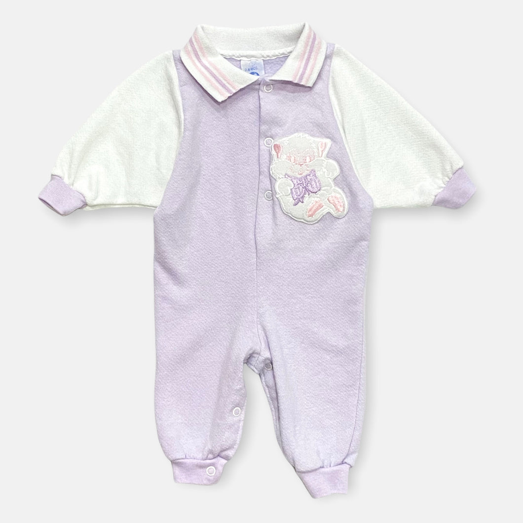 Vintage Gerber Kitten Appliqué Sweatcoveralls Pastel Purple 0-6M