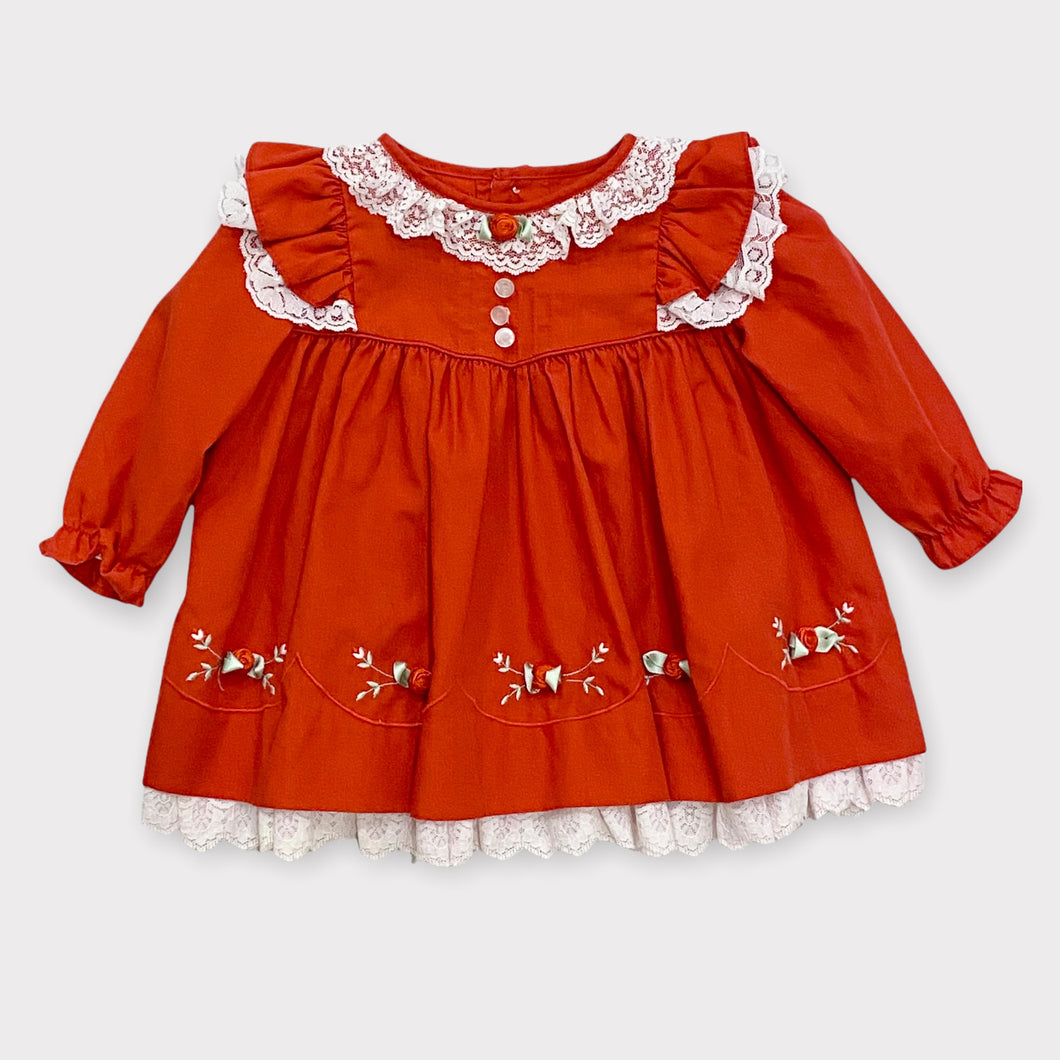 Vintage Rose×Lace Apron Dress Red (6-12M)