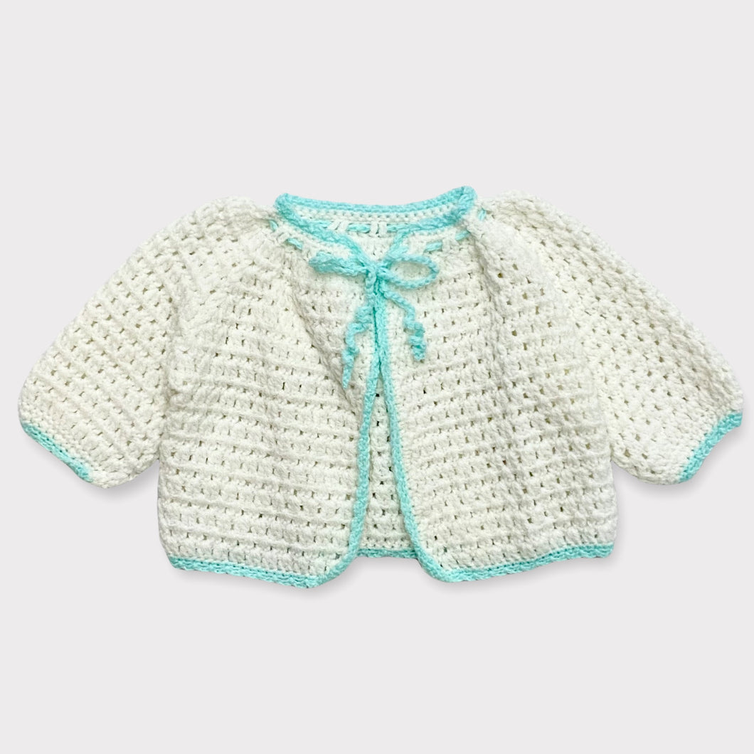 Vintage Hand Knitted Sweater Cardigans White/Pastel Green 0-6M