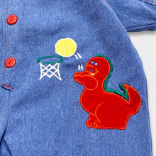 Load image into Gallery viewer, Vintage Basketball Dinosaur Appliqué Denim Oversized Jumpsuit 3-6M
