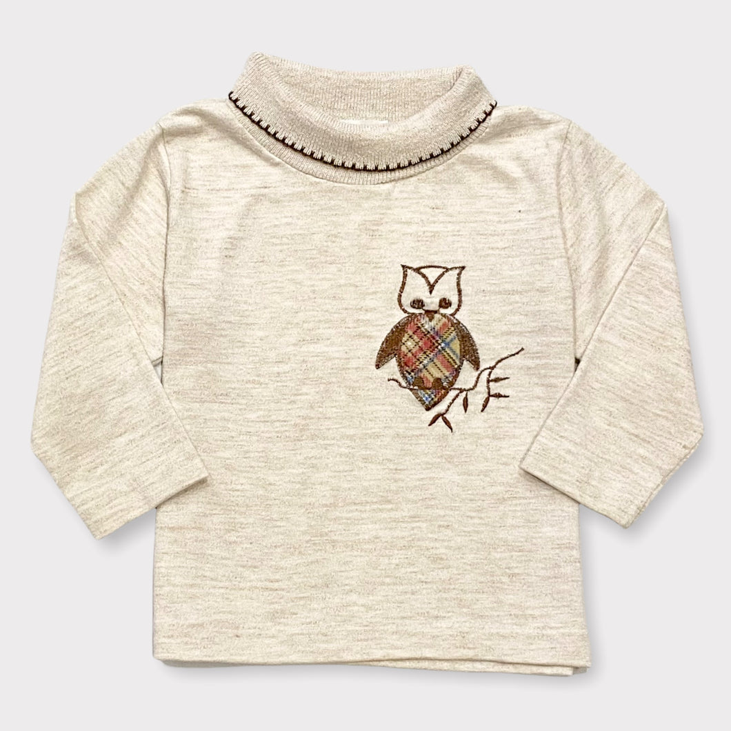 Vintage Health-Tex Owl Appliqué Turtleneck Shirts 2T