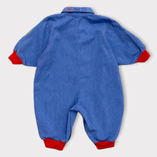 Load image into Gallery viewer, Vintage Basketball Dinosaur Appliqué Denim Oversized Jumpsuit 3-6M
