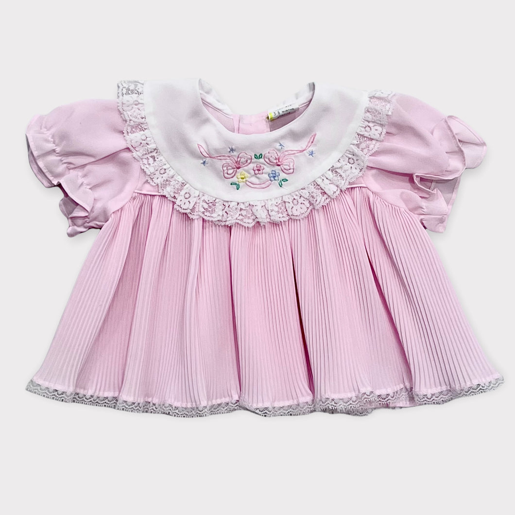 Vintage Lace and Embroidery Bib Collar Dress Pastel Pink 3-6M (60-65cm)