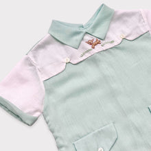 Load image into Gallery viewer, Vintage ‘60s Retro Fawn Embroidery Shirts and Diaper Cover Set Pastel Green 6-12M (60-75cm)
