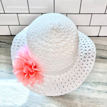 Load image into Gallery viewer, Vintage Girl’s Straw Hat White/Pink Flowers Toddler
