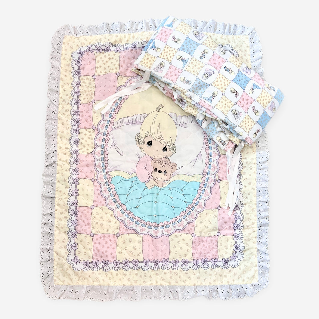 Vintage Precious Moments Crib Quilt Blanket and Bumpers