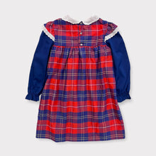 Load image into Gallery viewer, Vintage Polly Flinders Red/Navy Blue Plaid Smocked Dress 6T (110cm)
