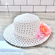 Load image into Gallery viewer, Vintage Girl’s Straw Hat White/Pink Flowers Toddler
