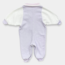 Load image into Gallery viewer, Vintage Gerber Kitten Appliqué Sweatcoveralls Pastel Purple 0-6M
