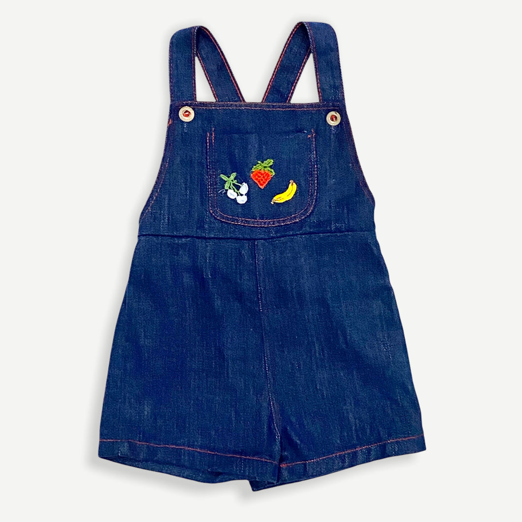 Vintage Fruits Embroidery Short Rompers/Overalls 2T