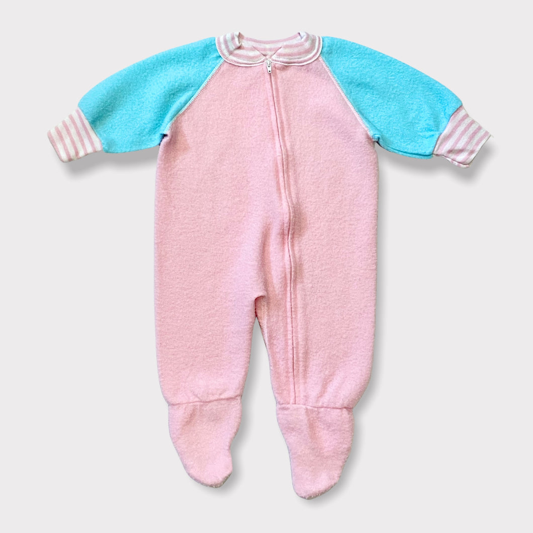 Vintage Gerber Fleece Footie Zip-Up Coveralls Pastel Blue & Pink 9-12M