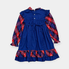 Load image into Gallery viewer, Vintage Polly Flinders Navy Blue/Red Plaid Apron Tieback Dress 6X (120cm)
