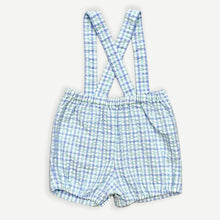 Load image into Gallery viewer, Vintage Patel Blue/Green Seersucker Suspender Short Pants 3-6M
