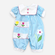 Load image into Gallery viewer, Vintage Nanette Striped/Flower Appliqué Bubble Jumpsuit 12M (75cm)
