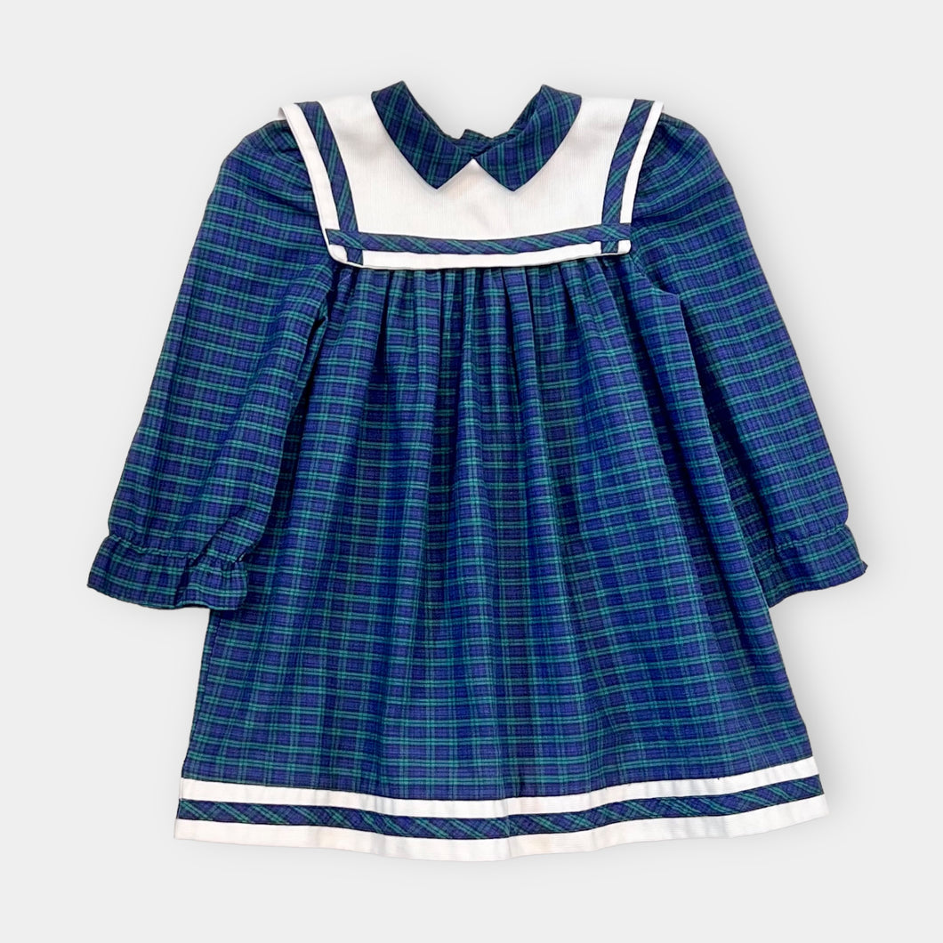 Vintage Polly Flinders Plaids Collar Dress Green/Navy Blue 2T (90cm)