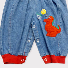 Load image into Gallery viewer, Vintage Cuties By Judy Dinosaur/Basketball Appliqué Denim Overalls 3-6M
