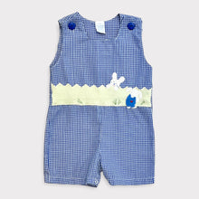 Load image into Gallery viewer, Jon Jon Smocked Rompers Bunny/Gingham Blue 18M
