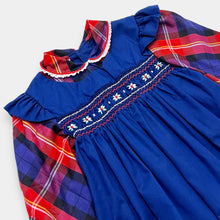 Load image into Gallery viewer, Vintage Polly Flinders Navy Blue/Red Plaid Apron Tieback Dress 6X (120cm)
