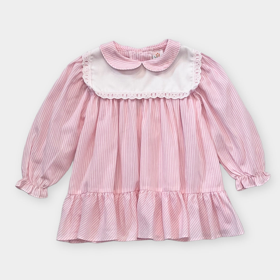 Vintage Peaches ‘N Cream Striped Smock Dress Pastel Pink 18M (80cm)