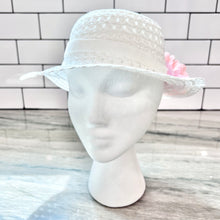 Load image into Gallery viewer, Vintage Girl’s Straw Hat White/Pink Flowers Toddler
