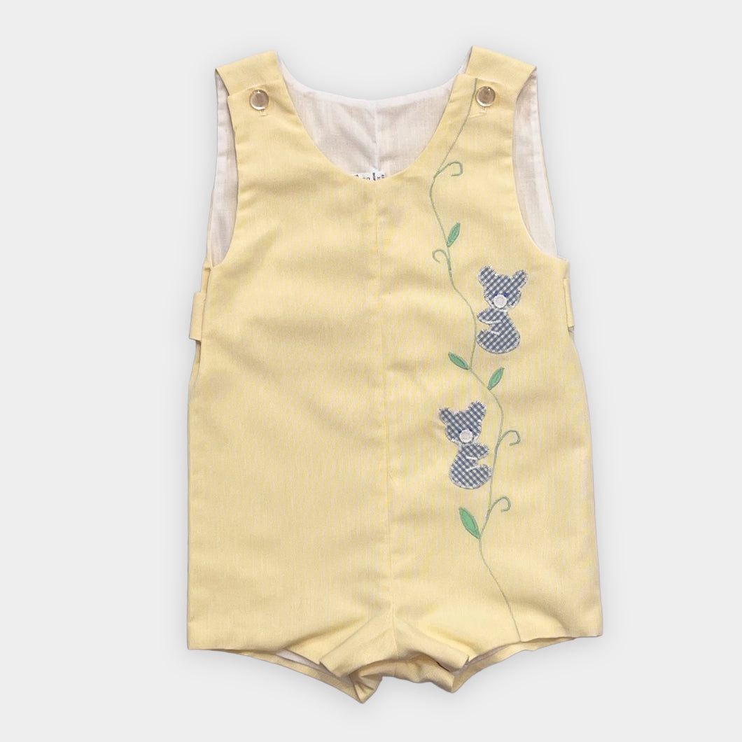 Vintage Koala Appliqué Pastel Yellow Smock Rompers 24M (80cm)