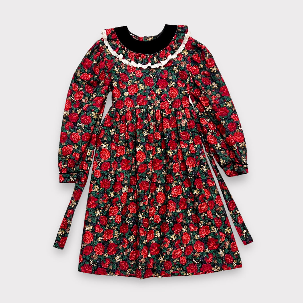 Vintage Holiday Red Floral Dress Approx 8 (130-140cm)