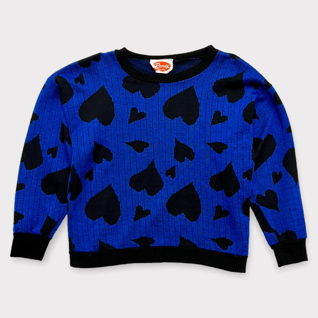 Vintage Randy Hall, Inc. Blue/Black Hearts Sweater M