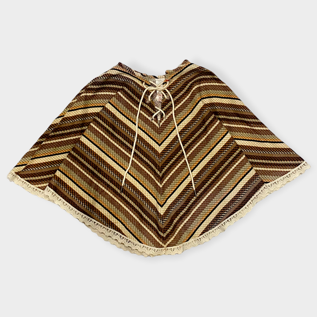 Vintage 70s Lil Airess Brown Striped Poncho Cape 6X